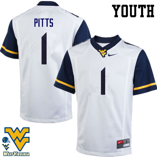 NCAA Youth Derrek Pitts West Virginia Mountaineers White #1 Nike Stitched Football College Authentic Jersey MC23I16EQ